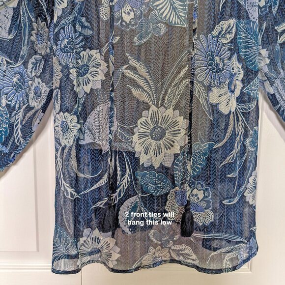 NWT Miss June Paris pullover 1 Size pullover top, Blue sheer floral, Made India - Picture 12 of 16